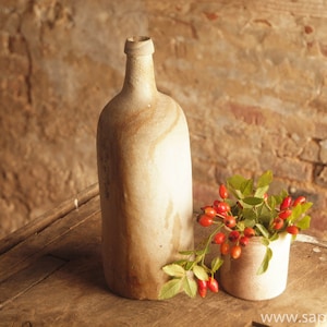 Large antique French handmade gres stoneware cider bottle earthenware, lovely for country kitchen