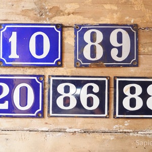 Great blue and white enameled vintage French door number plates 20 and 89 plaque front door number, gift man woman, housewarming