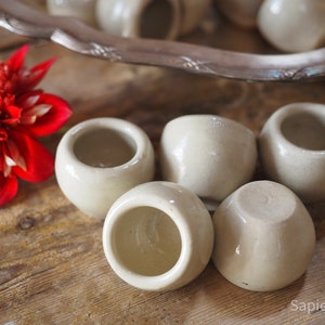 Cute snail pots, decorative set of 5 antique French glazed 'en grès', escargot cups, candle holders, gift women