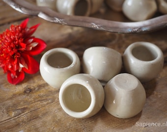 Cute snail pots, decorative set of 5 antique French glazed 'en grès', escargot cups, candle holders, gift women