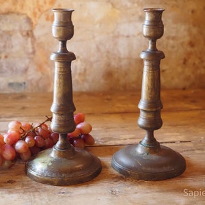 Pair of candle holders, antique French candlestick holders, table decor, gift men women, christmas table