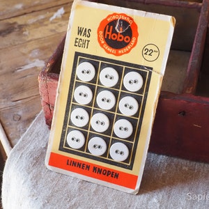 Decorative card with 12 vintage buttons white fabric, for projects, crafting or decor, gift women, birthday