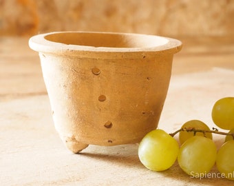 Small handmade antique French terracotta cheese mould on 3 little feet, sandstone, cheese strainer, faisselle mal