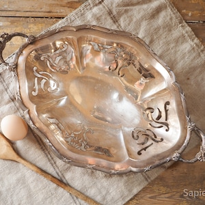Decorative silver plated dish, antique French serving tray, metal fruit bowl, gift women