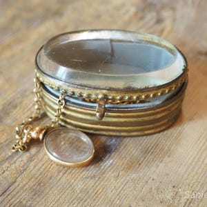 Cute small jewelry box, small antique French, blue silk lining and beveled glass, ring box, gift women