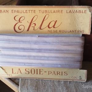 Lilac silk ribbon or trim on original card, antique French Paris decor, pink tube trim, sowing projects, crafting scrapbooking, gift women