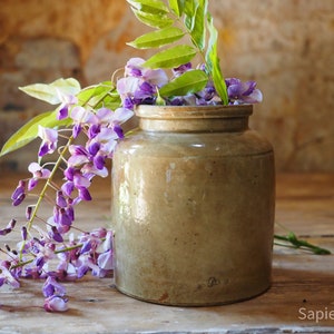 Lovely and useful antique French handmade stoneware pot en grès, oil jug gres or jar, confit pot, decorative country kitchen