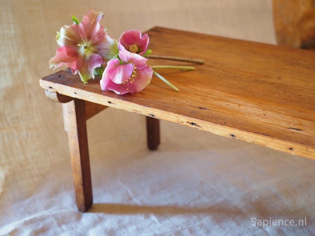 Rustic Wooden Stool - Antique French Side Table - Primitive Farmhouse ...