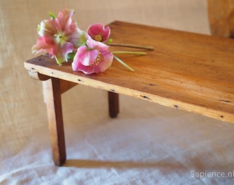 Rustic wooden stool - antique French side table - Primitive farmhouse decor