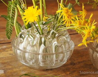 Flower pique, vintage French moulded glass flower frog, vase for  flower arrangement, centre piece, flower vase, table decoration