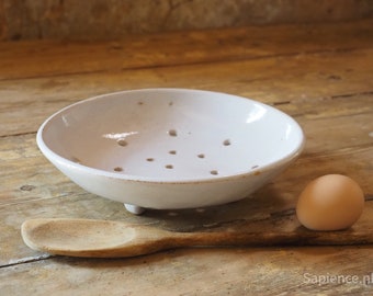 Berry dish on 3 little feet, handmade antique French colander, draining bowl or cheese mould, cheese strainer, faisselle mal