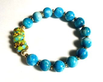 Bracelet turquoise-bleu-vert, pierre précieuse, bracelet de perles extensible