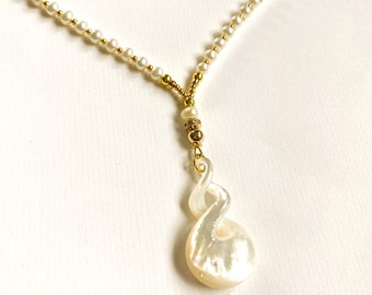 Collier de perles blanches, pendentif en nacre maorie, connexion éternelle, bijoux de mariée