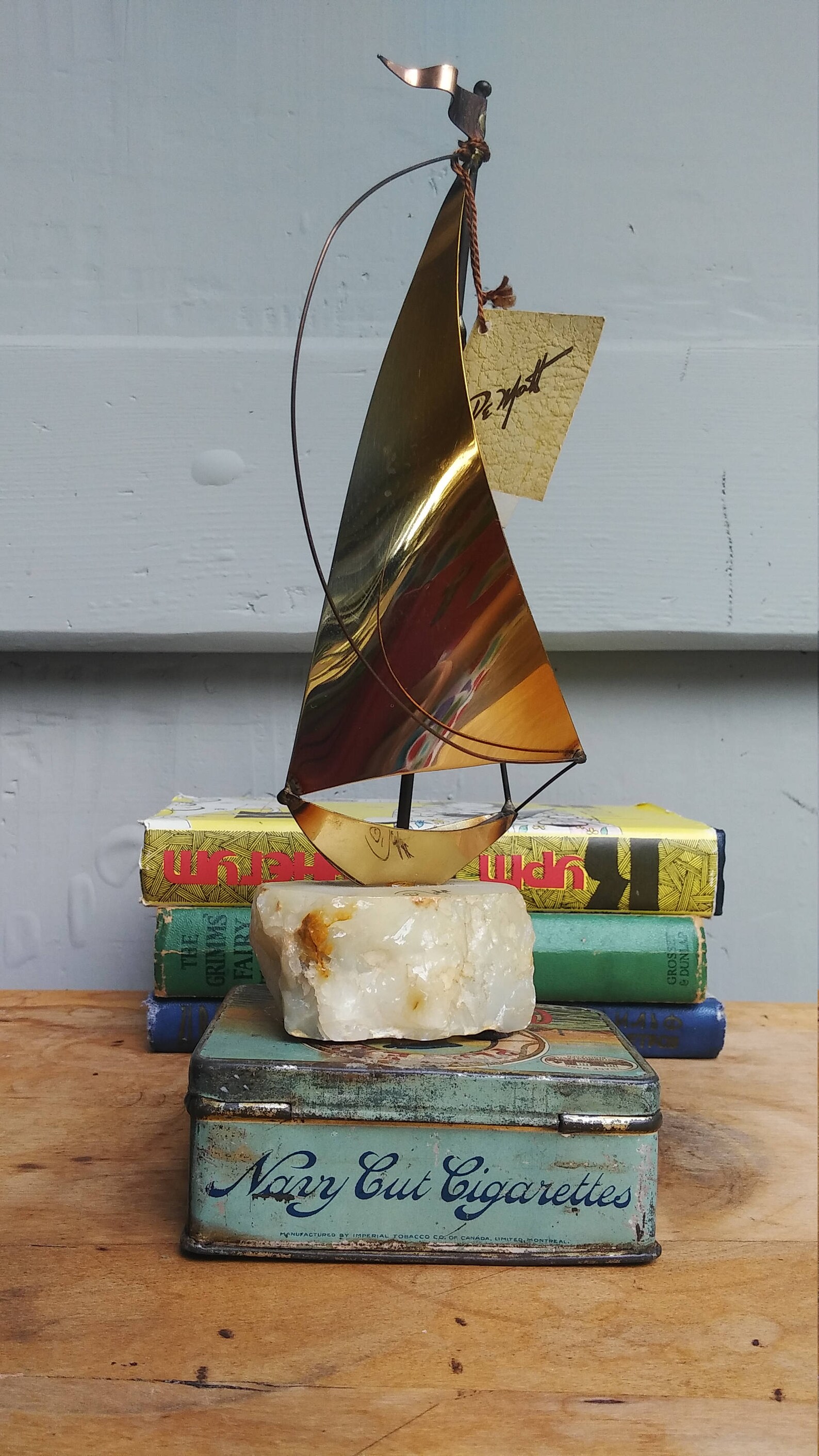 Vintage sailboat copper stone onyx sail boat sculpture by Etsy