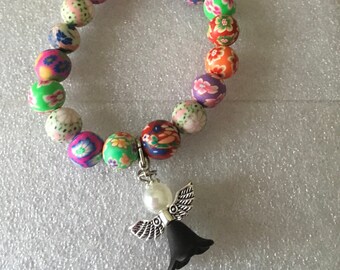 Beautiful women Colorful Bracelet with angel charm, stretch bracelets , ApoloAngels collection , stretch bracelet.