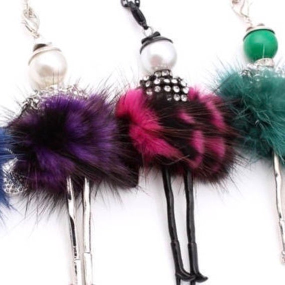 Fluffy Dress Doll Pendant Necklace,Large Charm,vintage charms,keychain, colors to choose ,women,daughters,aunties