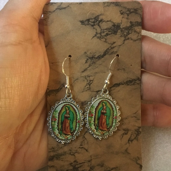 Virgen de Guadalupe Earrings,Mary lady,catholic,religious ,aretes,virgen maria,Silver Tone