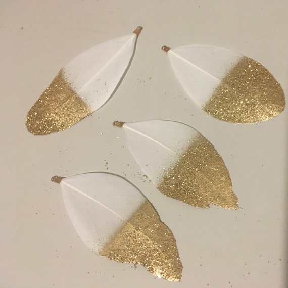 New 4pc medium White/Gold glitter feathers,glitter,jewelry making,earrings, charm, tassel,Keychain ,Pendant necklace .