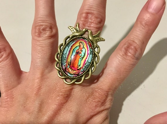 New Beautiful Virgen de Guadalupe RING,bronze ring, adjustable ,Mary lady,catholic,religious,virgen maria, virgin mary