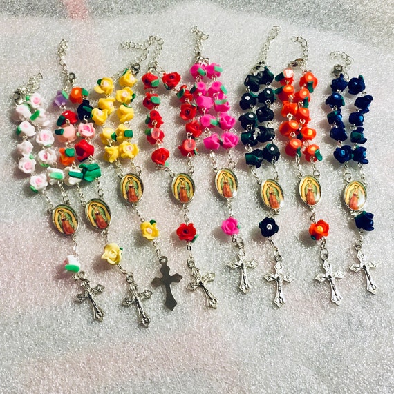 New Gorgeous Virgen de Guadalupe Roses Rosary Bracelet, all colors are beautiful, choose color