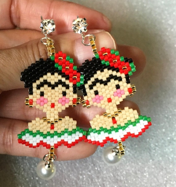 New Beautiful FRIDA Kahlo colorful pink earrings