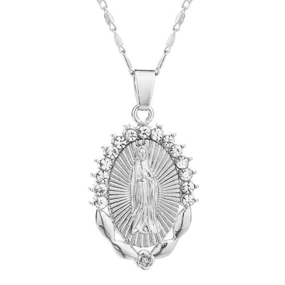 New Virgen of Guadalupe Pendant ,catholic,religious ,Virgen Maria, silver tone  Stainless Steel chain  .