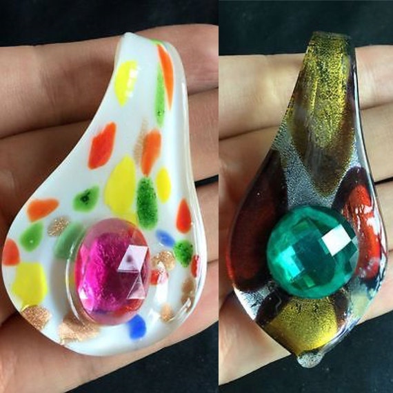 2pcs.Large Crystal Glass Pendants,large hole, unique pendants.