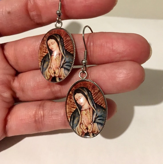New Virgen de Guadalupe Earrings,Mary lady,catholic,religious ,aretes, virgen maria, stainless steel