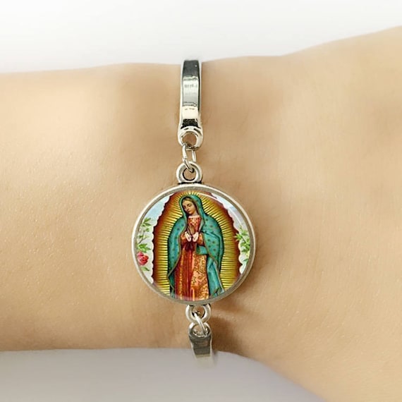 Virgen de Guadalupe,Virgen maria,virgin mary,religious, Bello Brazalete,silver tone