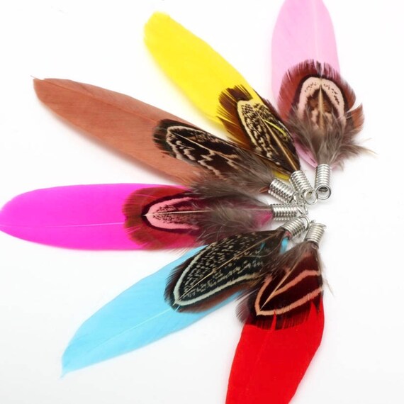 NEW 4pc Colorful small feathers tassel,jewelry making,earrings,charm,Keychain ,Pendant necklace ,Random color