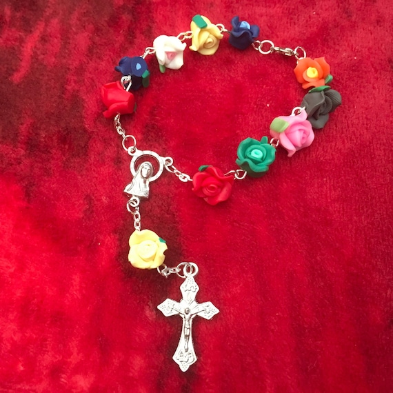 New beautiful small colorful ROSES  Rosary Bracelet with extender, all random roses colors, Choose quantities