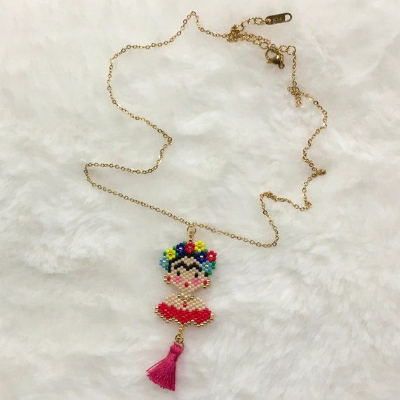 New Beautiful FRIDA necklace, gold tone STAINLESS STEEL, frida pendant with tassel
