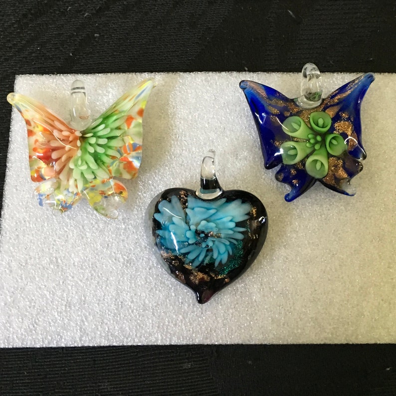 Large Pendants Lampwork Bulk 3 pcs Crystal Glass Pendants Large Hole, Butterflies /& Hearts
