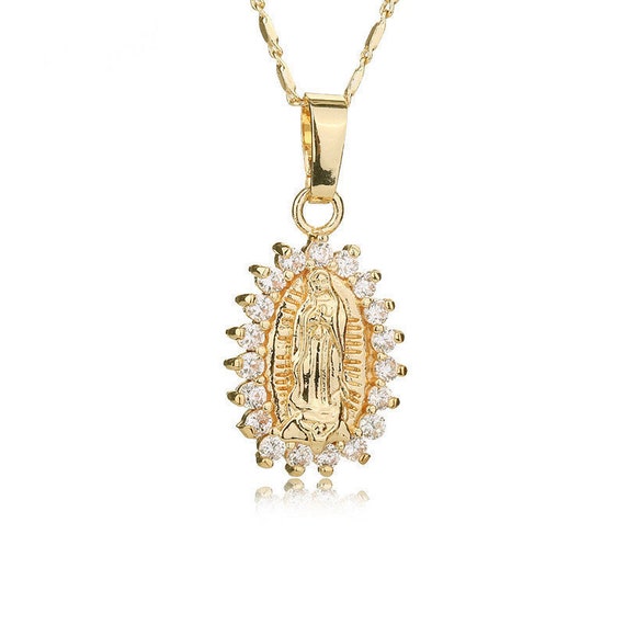 Virgen de Guadalupe small Pendant ,catholic, religious, virgen maria, gold tone  chain