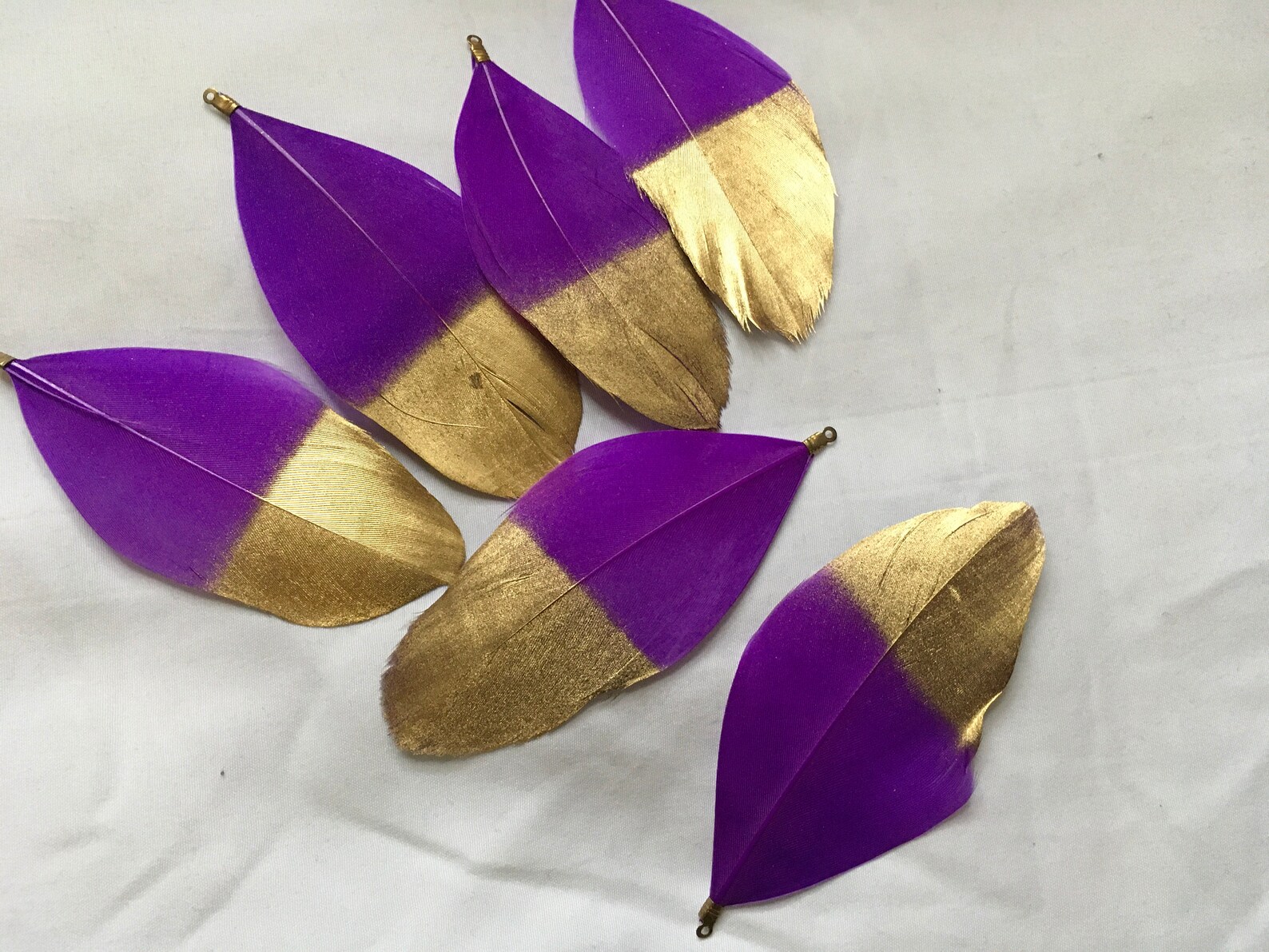 New 6pcs medium Purple/Gold feathers jewelry makingearrings Etsy