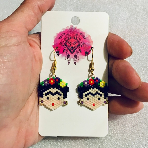 Simple and Beautiful FRIDA colorful earrings, Gold tone hooks.