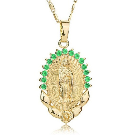 Virgen of Guadalupe Pendant With stainless steel chain gold tone,catholic,religious ,Virgen Maria.