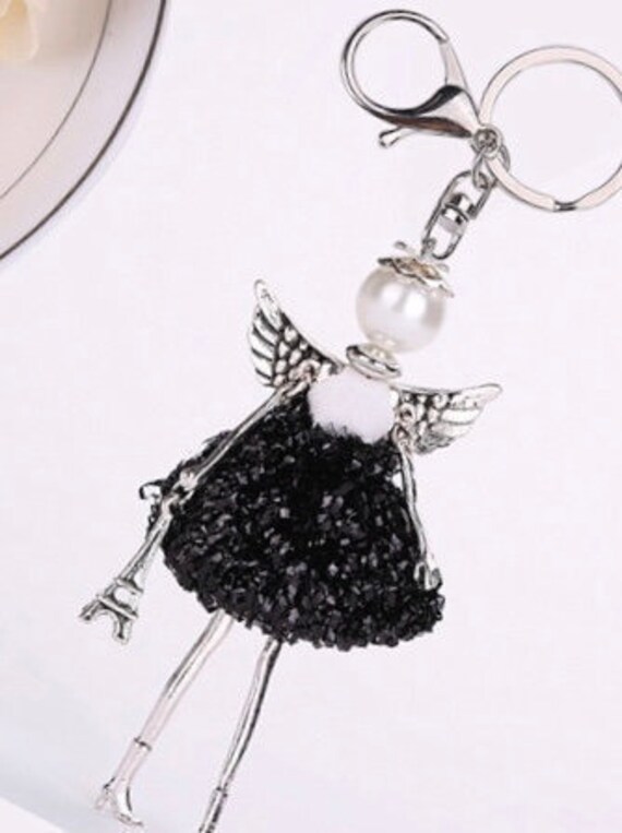 Wings Fashion Doll Keychain ,Eiffel Tower charm,vintage charms, women,daughters,aunties, Choose color.