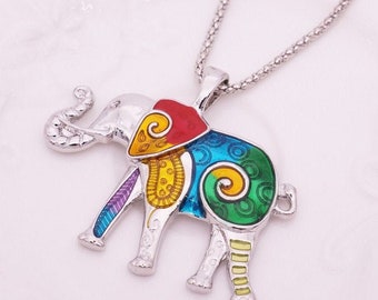 Quarantine Special..Large multicolor elephant pendant with stainless steel chain,large hole, fashion pendant.