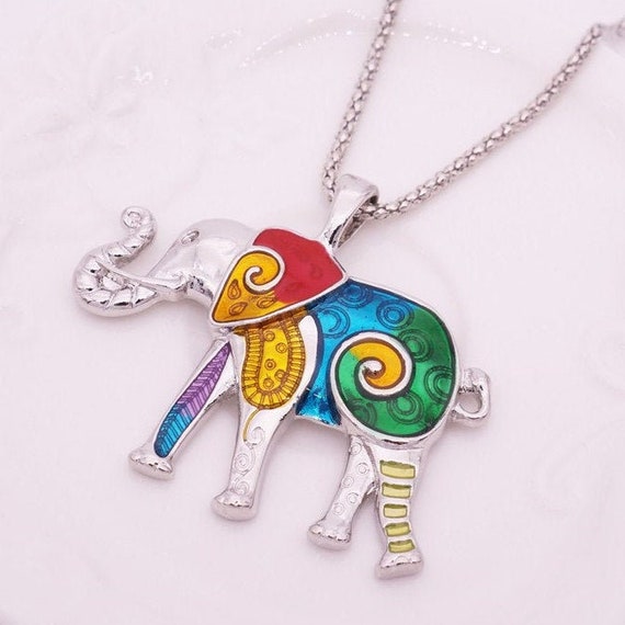 Quarantine Special..Large multicolor elephant pendant with stainless steel chain,large hole, fashion pendant.