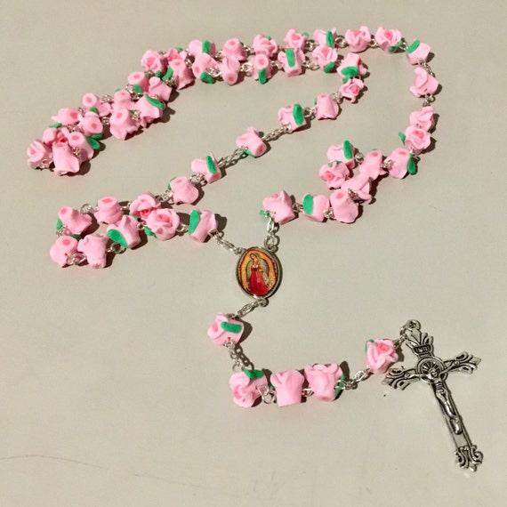 New Virgen de Guadalupe Pink ROSES rosary,unique rosary, Virgin Mary,religious,catholic,Virgen de  Guadalupe