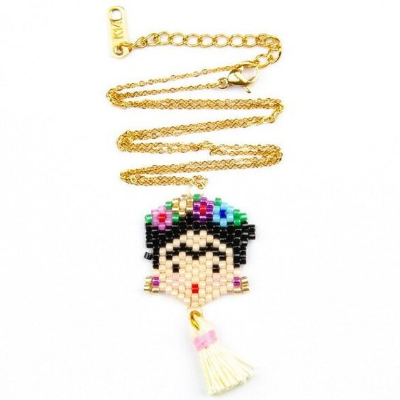 New Beautiful FRIDA necklace, gold tone STAINLESS STEEL, frida pendant with tassel