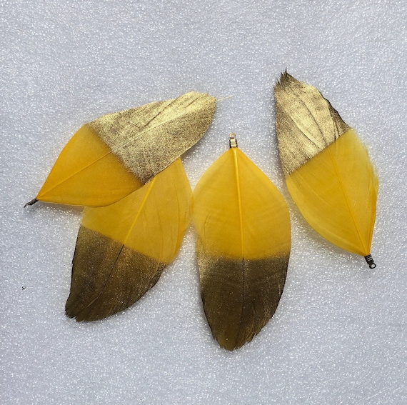 6pc medium GoldenYellow/Gold feathers, charm, tassel,Keychain ,Pendant necklace, jewelry making feathers  .
