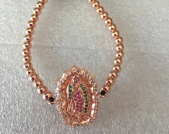 Rose Gold Tone Virgen de Guadalupe Bracelet, Religious Jewelry