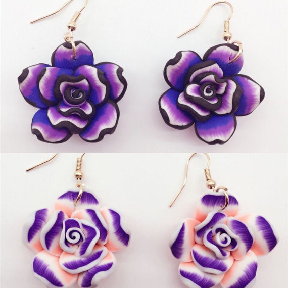 Gorgeous large flower earrings , unique earrings, polymer, gift earrings.