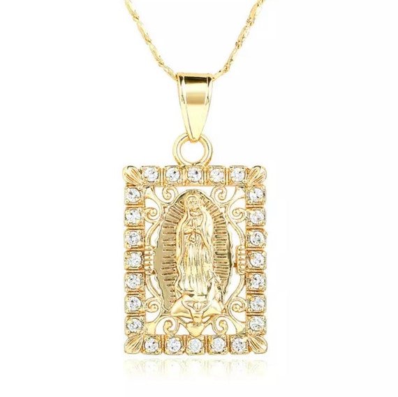 NewBeautiful Virgen de Guadalupe Pendant, men or women, catholic,religious  with gold tone stainless steel chain