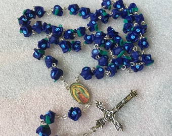 New Beautiful Blue roses virgin mary  Rosary, Unique cross rosary, religious rosary, pray, catholic.
