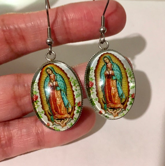 New Virgen de Guadalupe Earrings,Mary lady,catholic,religious ,aretes, virgen maria, stainless steel