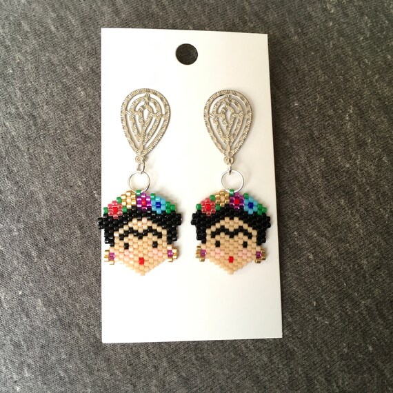 New Beautiful FRIDA Khalo earrings, stainless stainless, seedbeads