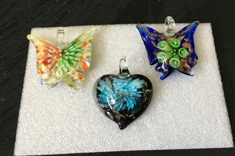 Large Pendants Lampwork Bulk 3 pcs Crystal Glass Pendants Large Hole, Butterflies /& Hearts